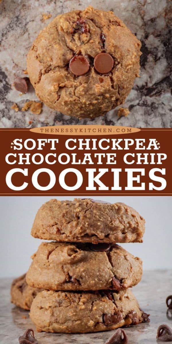 Looking for simple Christmas cookies? Here's a perfect homemade Christmas treat! These chocolate chip chickpea cookies are an easy dessert recipe that's ready in just 30 minutes. Deliciously soft and cakey, this baking recipe lets you have the BEST chickpea chocolate chip cookies. You'd never guess this sweet food is wholesome! Save this Christmas dessert and try it!