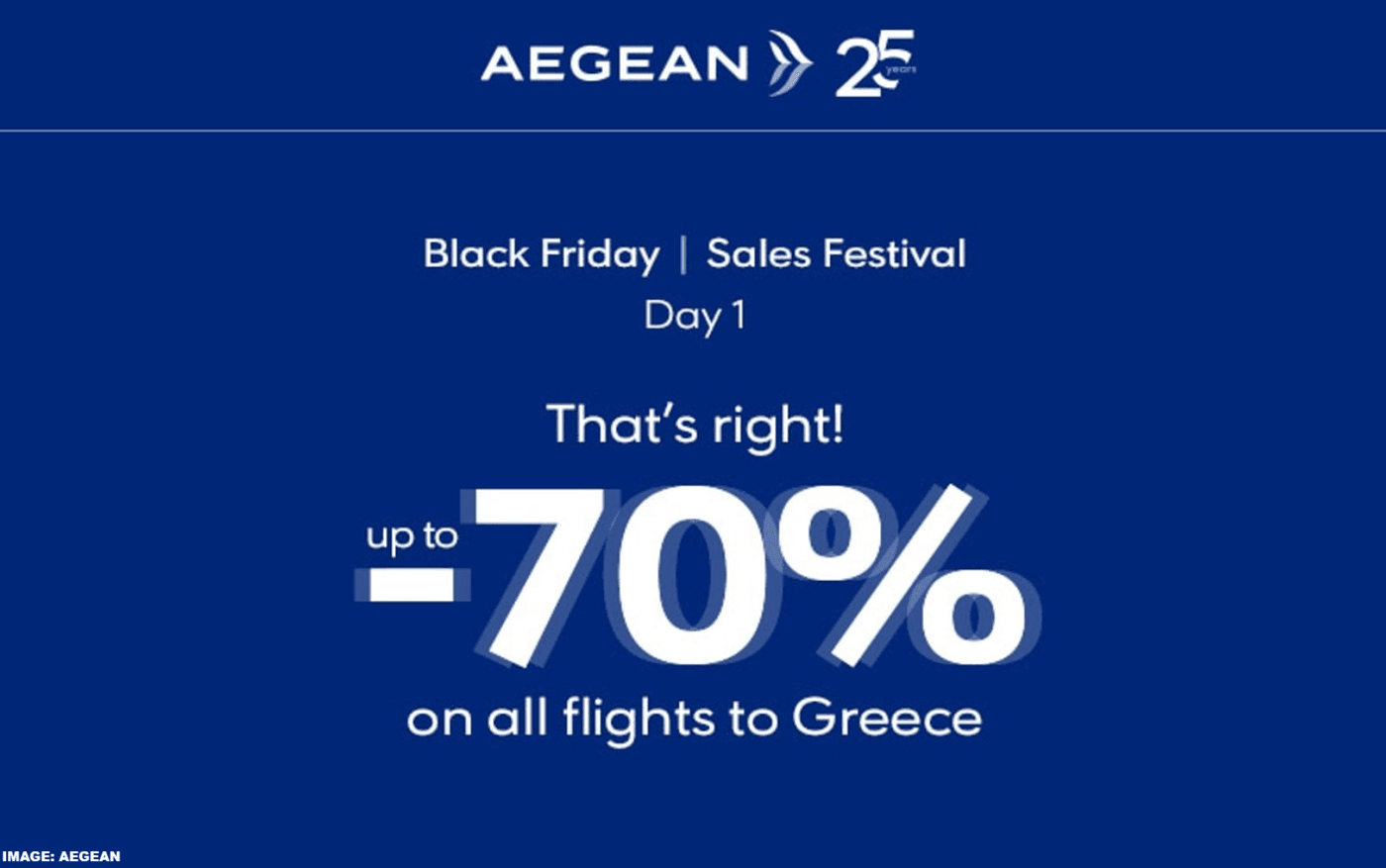 Aegean Black Friday Sale Up To 70% Off Flights January 12 – October 24, 2026 (Book Today Only – Nov 28)