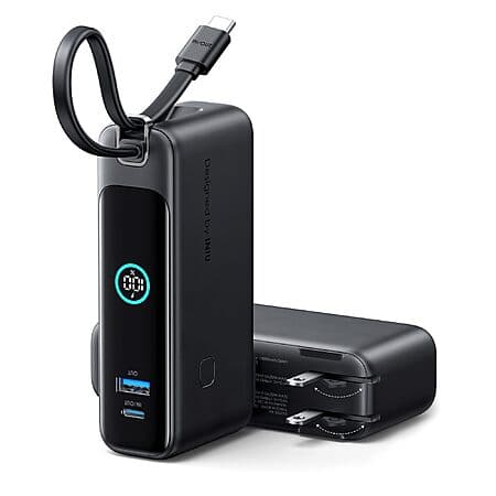 INIU Portable Charger, 10000mAh 30W Fast Charging Power Bank, Built-in USB C Cable and Foldable AC Plug, $17.24