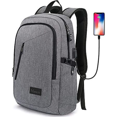 $12.91*:[Prime]15.6" Mancro Laptop Backpack (Grey) -18 x 12 x 7 Inches
