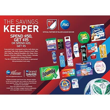 Procter & Gamble $15/50 or $5/20 rebate 9/1/25 - 10/31/25 (4 replies)