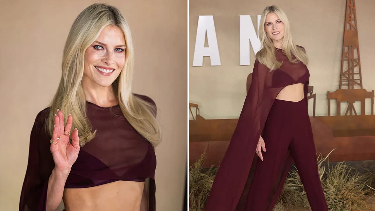 Ali Larter leaves little to imagination in sheer burgundy outfit at London 'Landman' premiere