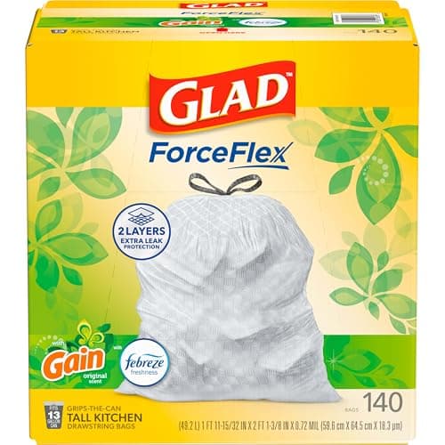 140 Pack Of Glad ForceFlex Gain Original Scent 13 Gallon Tall Kitchen Trash Bags For $12.49-$13.96 And More Household Essential Black Friday Deals From Amazon!