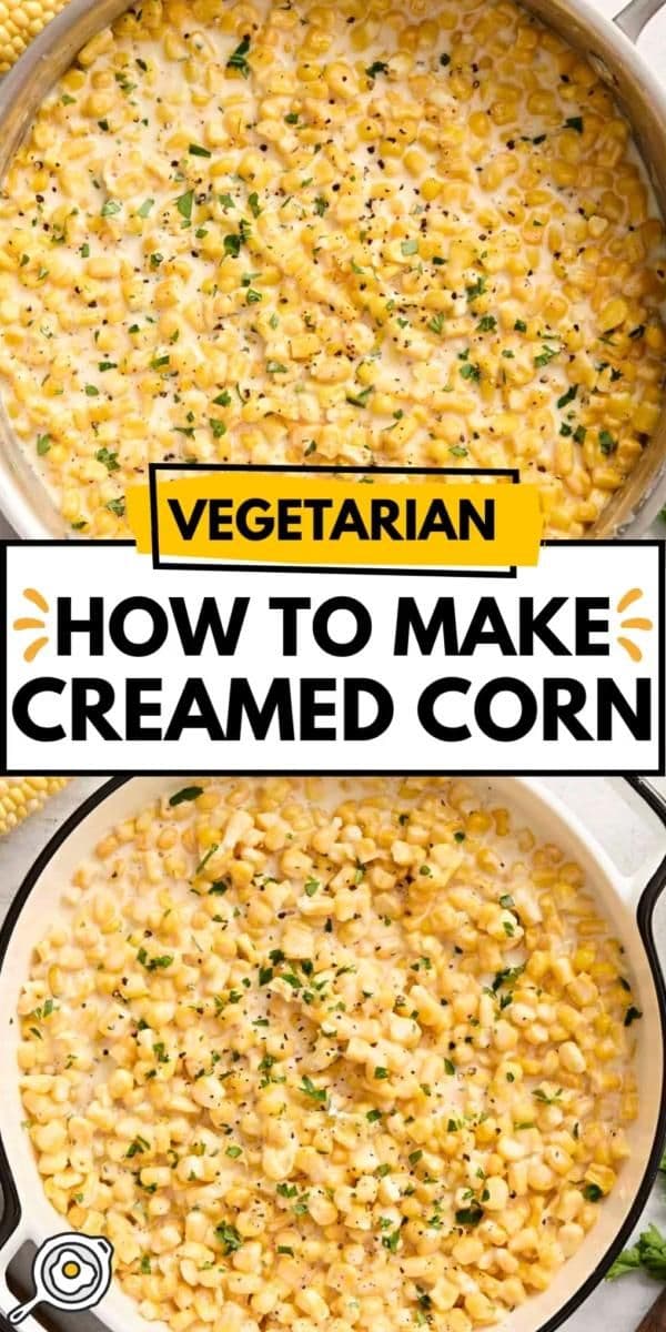 Make the best creamed corn with this simple Budget Bytes recipe! Rich, buttery, and cheesy, this homemade vegetarian dish made with fresh or frozen corn is an easy comfort food and a budget recipe that’s simple to prepare. This veggie idea is a perfect combination of sweet, savory, and creamy! Enjoy this delicious Christmas side dish recipe! Save this pin!