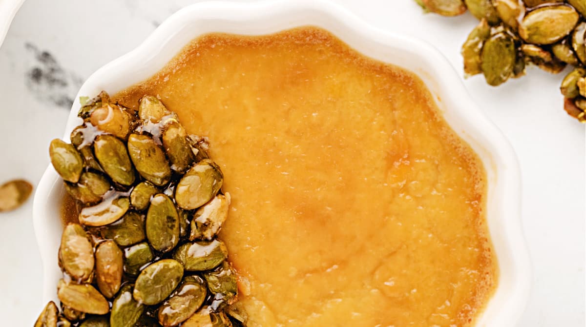 Pumpkin Chai Pots de Crème with Pumpkin Seed Brittle